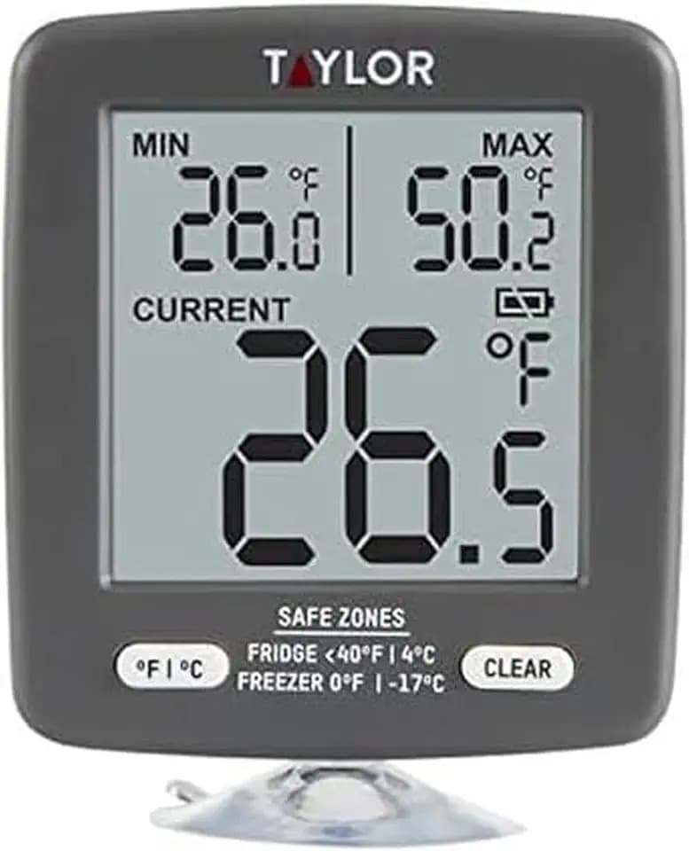 Taylor Digital Refrigerator Freezer Thermometer with Min/Max LCD Display