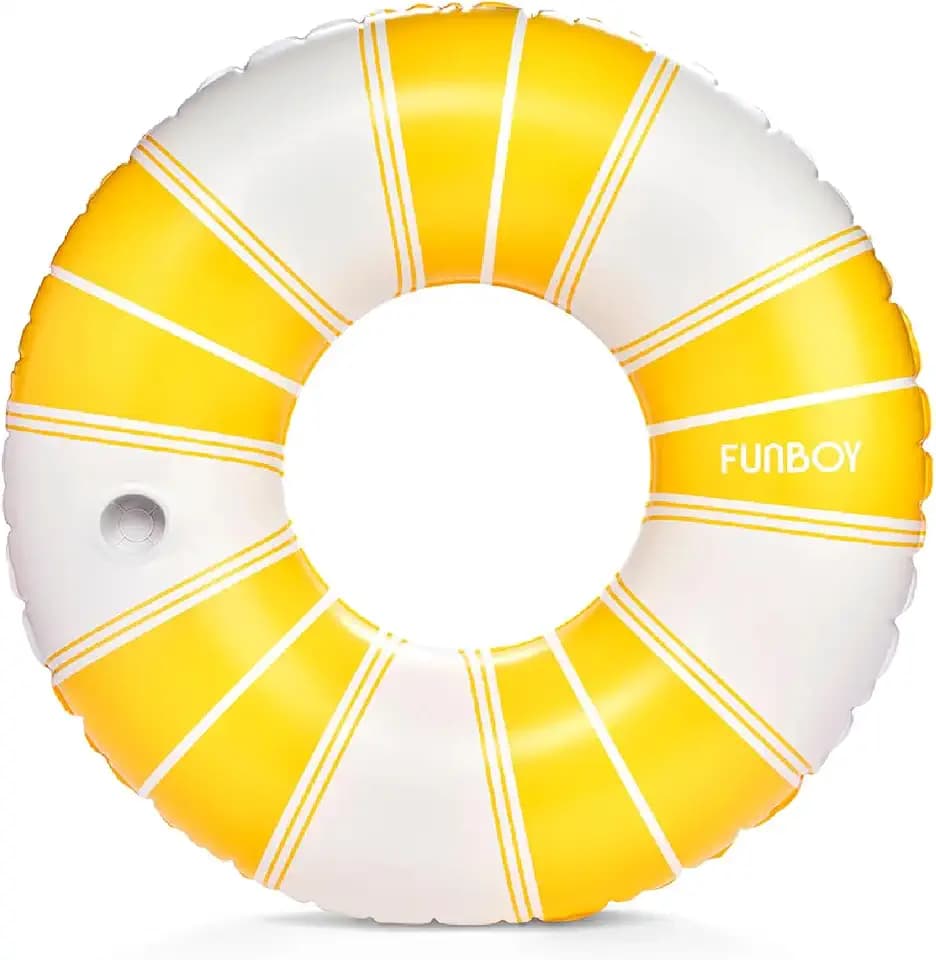 FUNBOY Giant Vintage Stripe Inflatable Pool Float with Cup Holder 48" Pool Float for Adults Inner Tube Pool Toys Swim Rings Swimming Pool Accessories & Pool Lounger Float for Pool Party & Summer