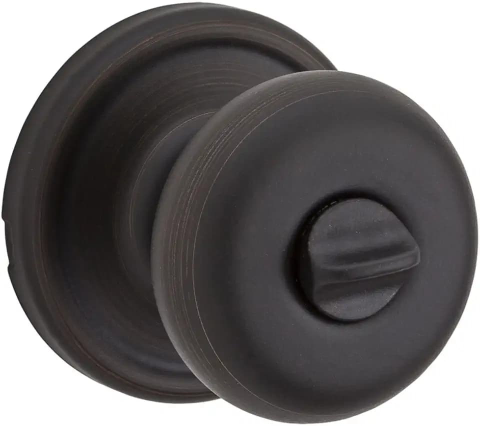 Kwikset Hancock Interior Privacy Door Knob with Lock, Door Handle For Bathroom and Bedroom, Venetian Bronze Keyless Turn Lock Doorknob, with Microban Protection