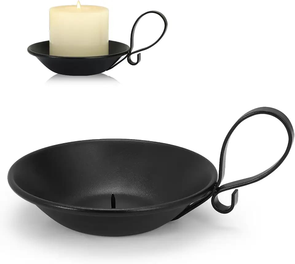 Matte Black Iron Candle Holder with Handle for Pillar Candles 1Pcs