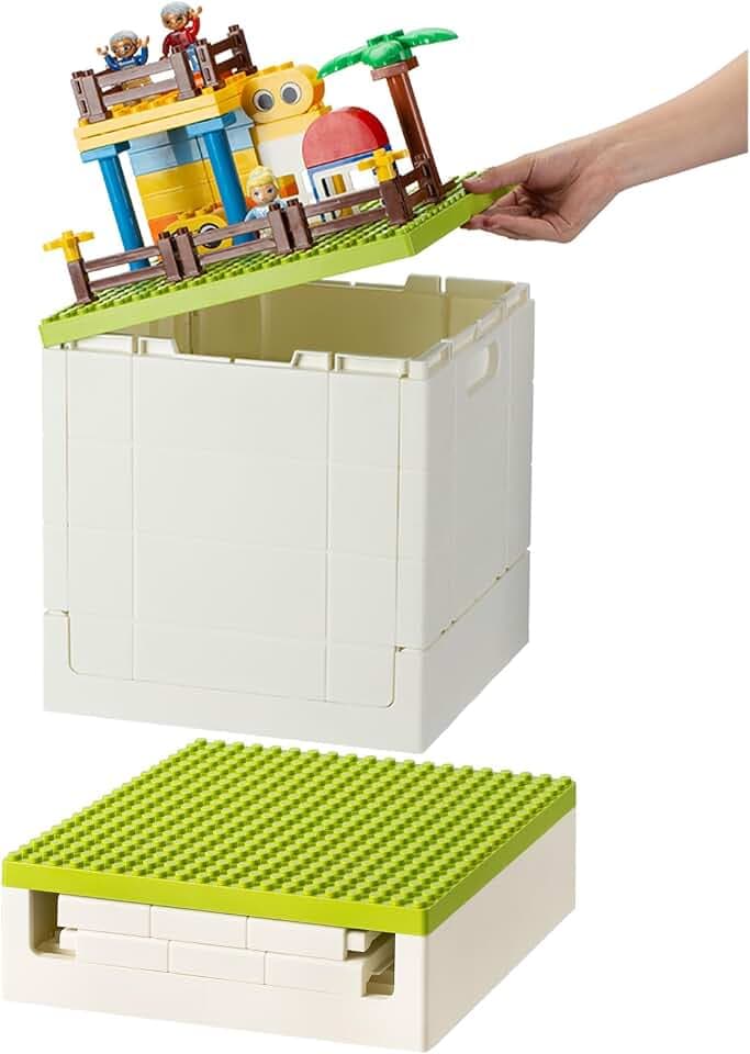 Collapsible Kids Storage Box with Building Base for Lego Duplo Blocks, 26 Qt. Toy Organizer for Boys and Girls, 25L Stackable Toy Chests for Children, Green