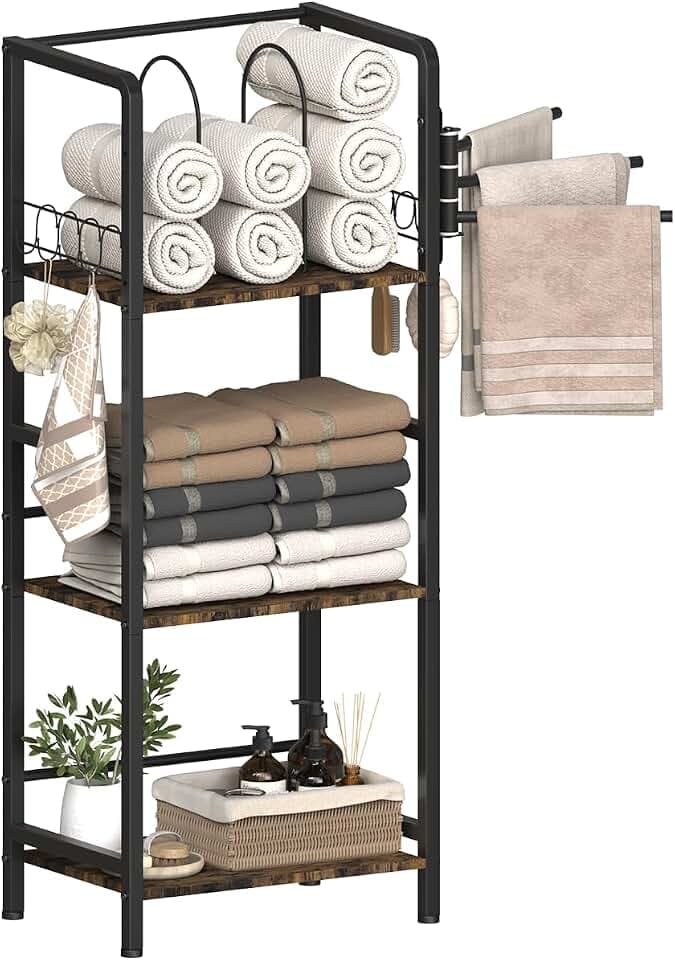 Mondazie Towel Racks for Bathroom Storage Shelves Free Standing, Black