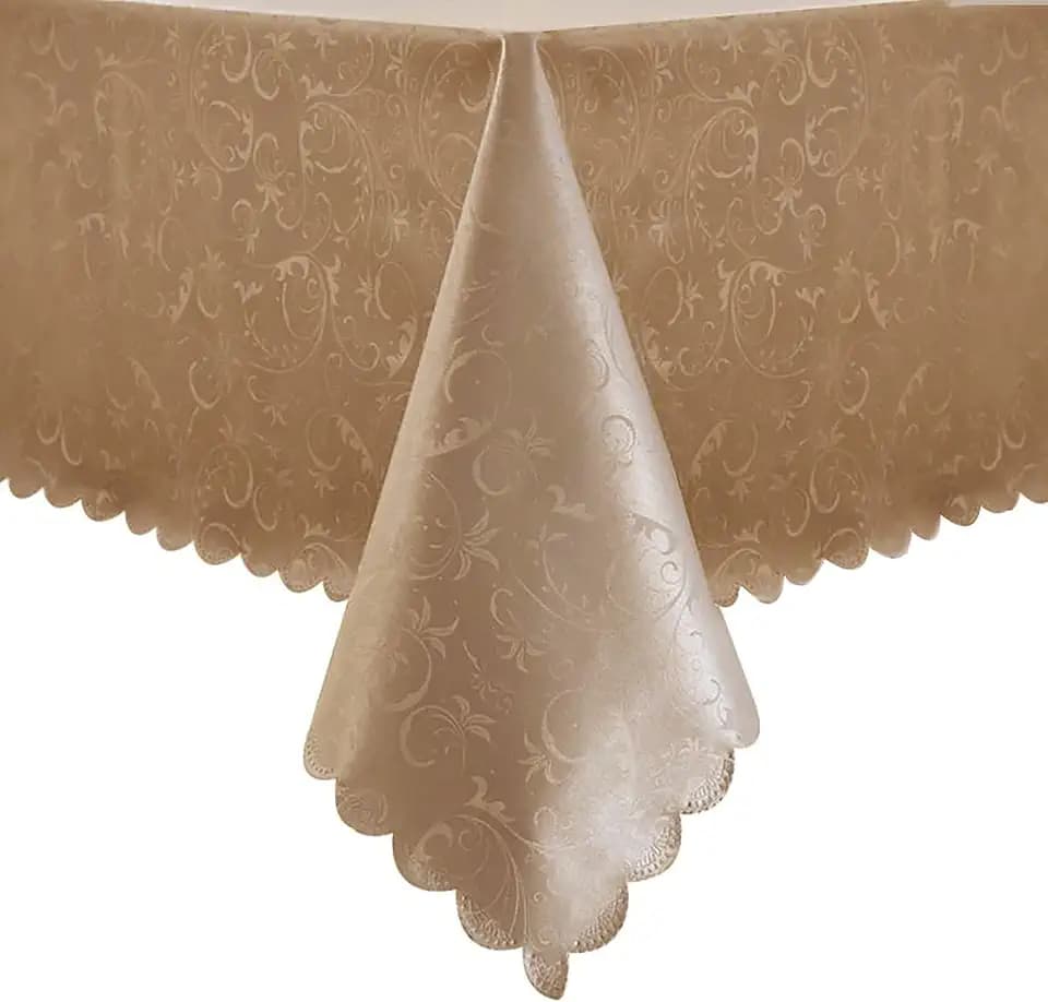 Romanstile Waterproof Vinyl Tablecloth Rectangle, 52" x 70", Champagne