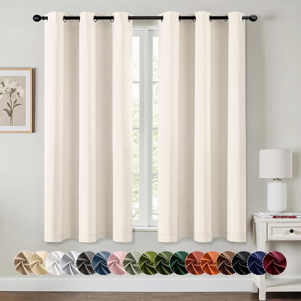 MIULEE Blackout Curtains for Bedroom 2 Panels 40 x 63 Inch Long Beige White