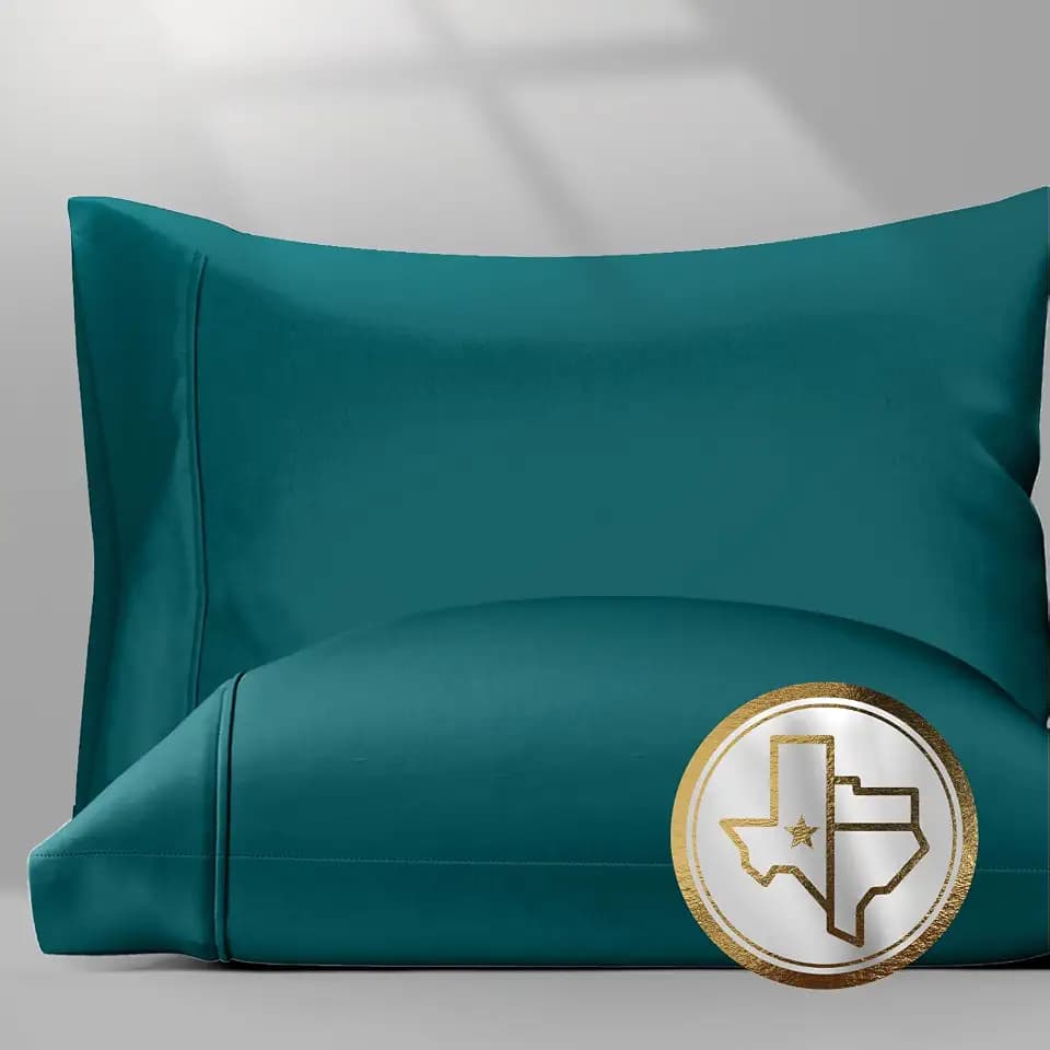 TEXAS LINEN CO. 100% Egyptian Cotton Pillow Cases King Size Set of 2 - Luxury 1500 Series Couture Comfortin' Collection Sateen Pillow Covers (Teal), Hotel Pillowcases, Fits King Size Pillows