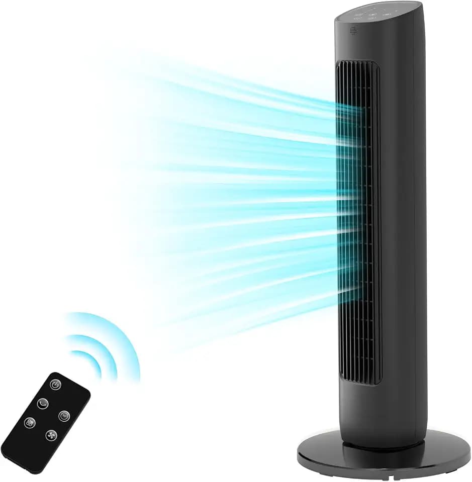 Antarctic Star Tower Fan 85°Oscillating Quiet Cooling 15H Timer Remote Control Powerful Standing 3 Wind Speed 3 Wind Modes LED Display Bladeless Portable LED Display,Bedroom Office, Black