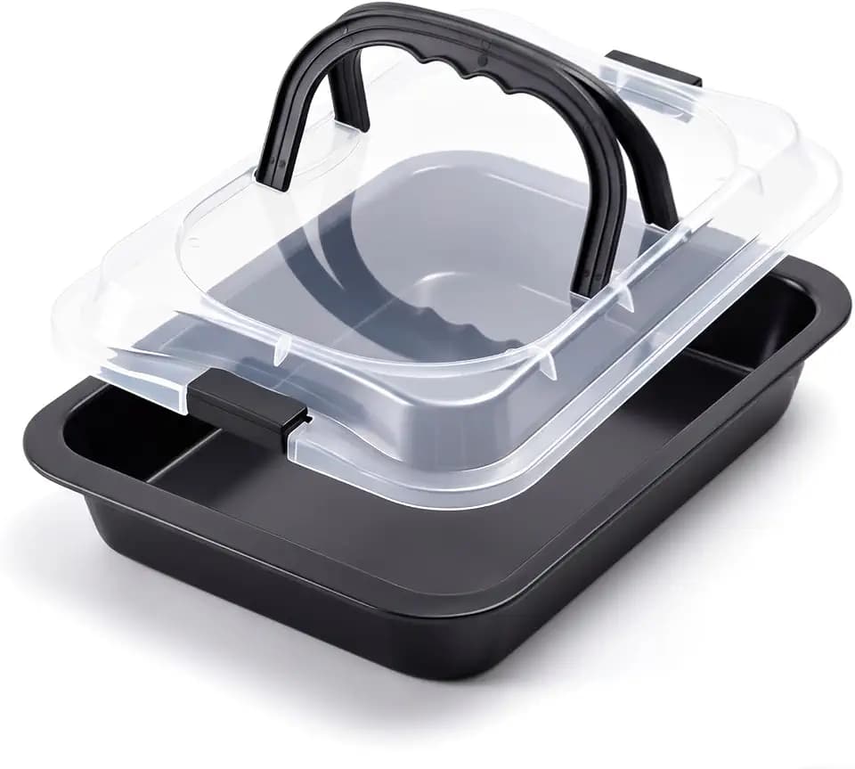 Qinyoung 1 Pcs Black Cake Pan with Lid and Handle, 9 X 13 Inch