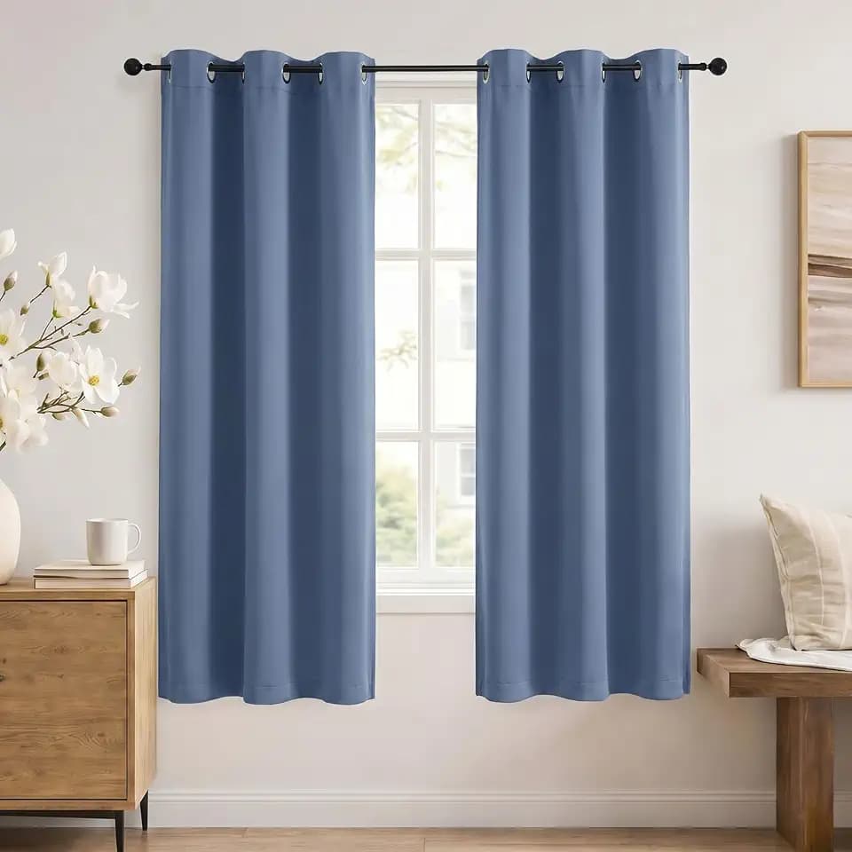 Simplebrand Denim Blackout Curtains 63 Inch Length 2 Panels Set for Bedroom, Solid Room Darkening Thermal Insulated Grommet Energy Saving Window Treatment Curtains & Drapes, Each 40" Wide