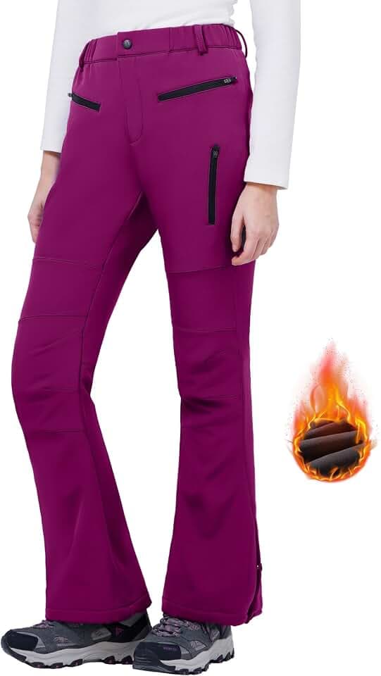 WULFUL Women's Snow Ski Pants Waterproof Insulated Fleece Lined Winter Softshell Hiking Pants