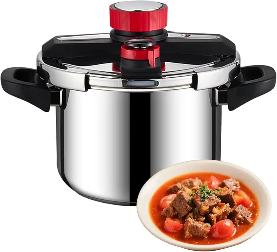 Pressure Cooker - 3-in-1 Stainless Steel Pressure Cooker Compatible With gas Stoves and Induction Cookers Featuring an easy-to-open Lid Safety Lock System and Adjustable pressure Valve