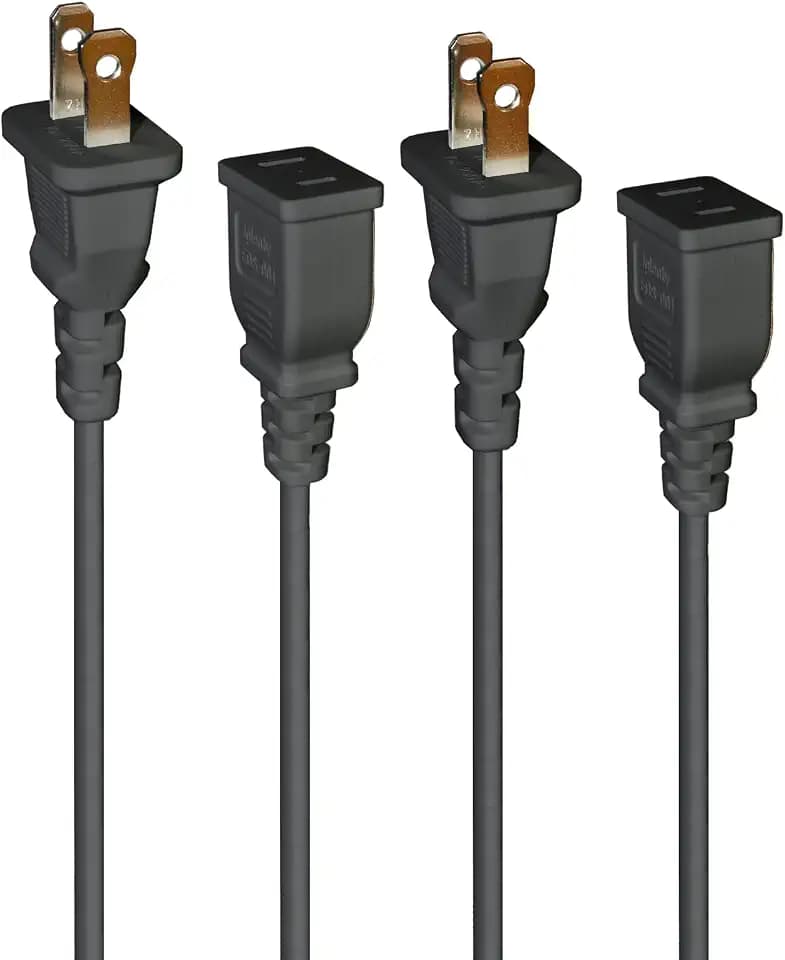 Black Thin Extension Cord 6FT 2 Prong Extension Cord for Indoor Use with Single Outlet - Ideal for Holiday Lights, Lamps, Cameras, Appliance,5A 125V 625W (2 Pack)