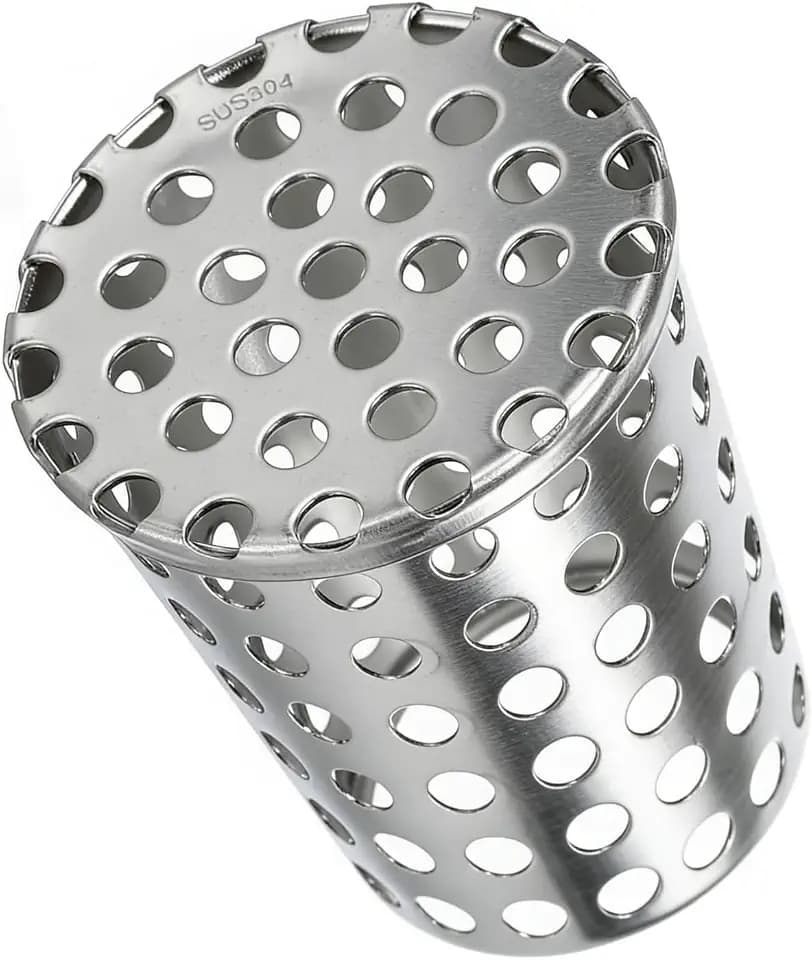 Stainless Steel Downspout Gutter Guard (Fits 2"-1.6" Pipes), Perforated Basket Strainer & Roof Drain Filter - Heavy Duty Metal Anti-Clog Cover for Debris, Pine Needles & Rodents 1 Pack