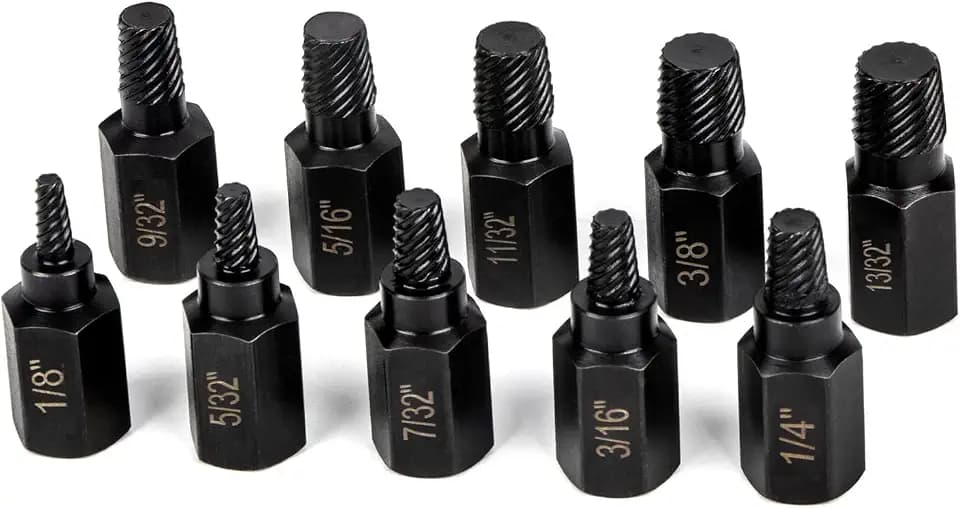 LLNDEI Screw Extractor Set, Hex Head Easy Out Set 10 Pieces (1/8”-13/32”)