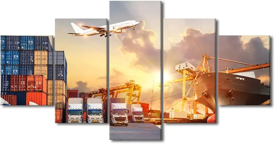 TUMOVO Container Cargo Ship and Cargo Plane Canvas Wall Art for Living Room