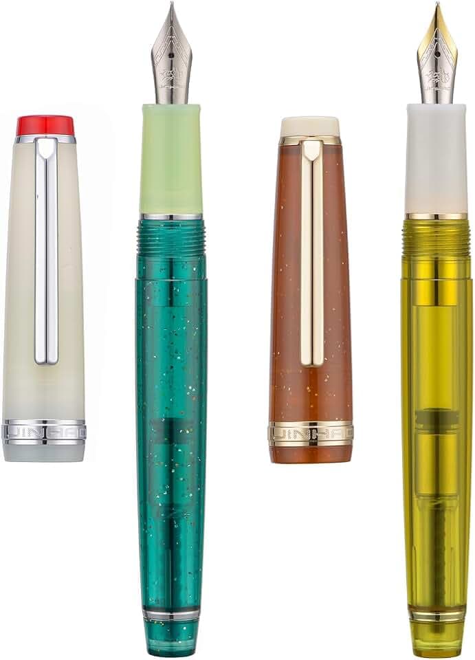 2PCS Jinhao 82 Fountain Pen Extra Fine Nib & Fine Nib with Converter, Mixed Transparent Green Yellow Writing Pen Set
