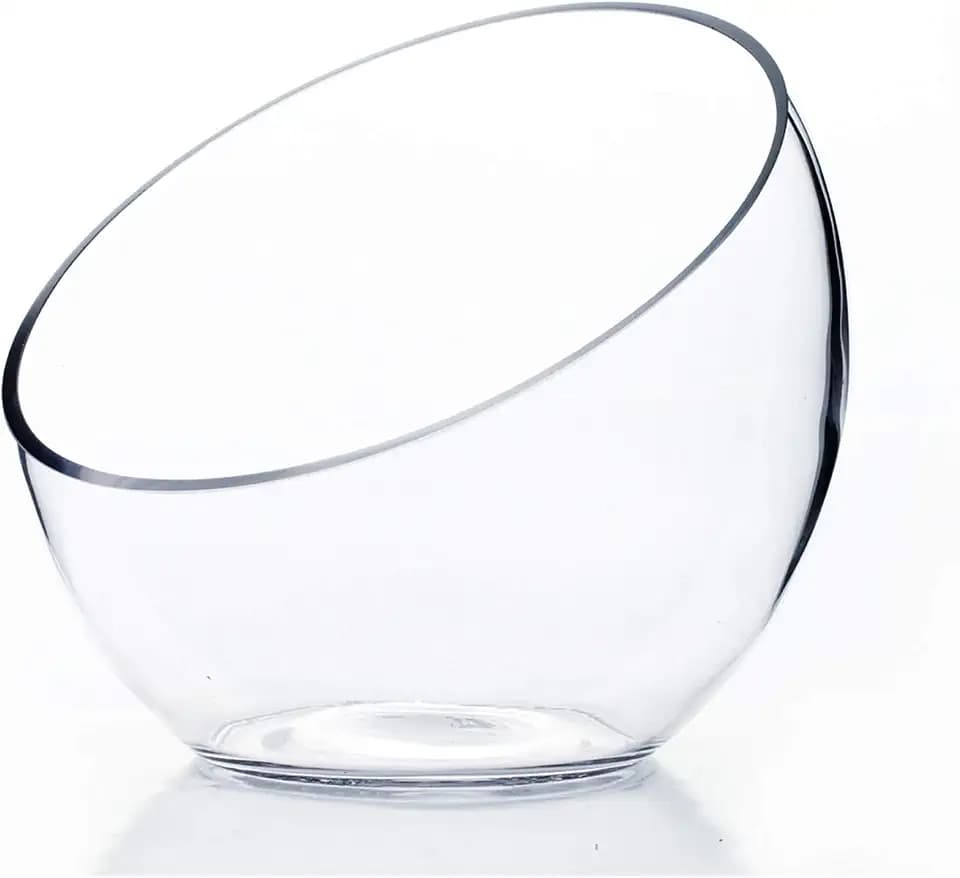 WGVI Clear Slant Cut Bowl Glass Vase, Glass Terrarium, Candy Dish, Glassware, Slant Cut, 7" Width, 6" Height (1 Piece)