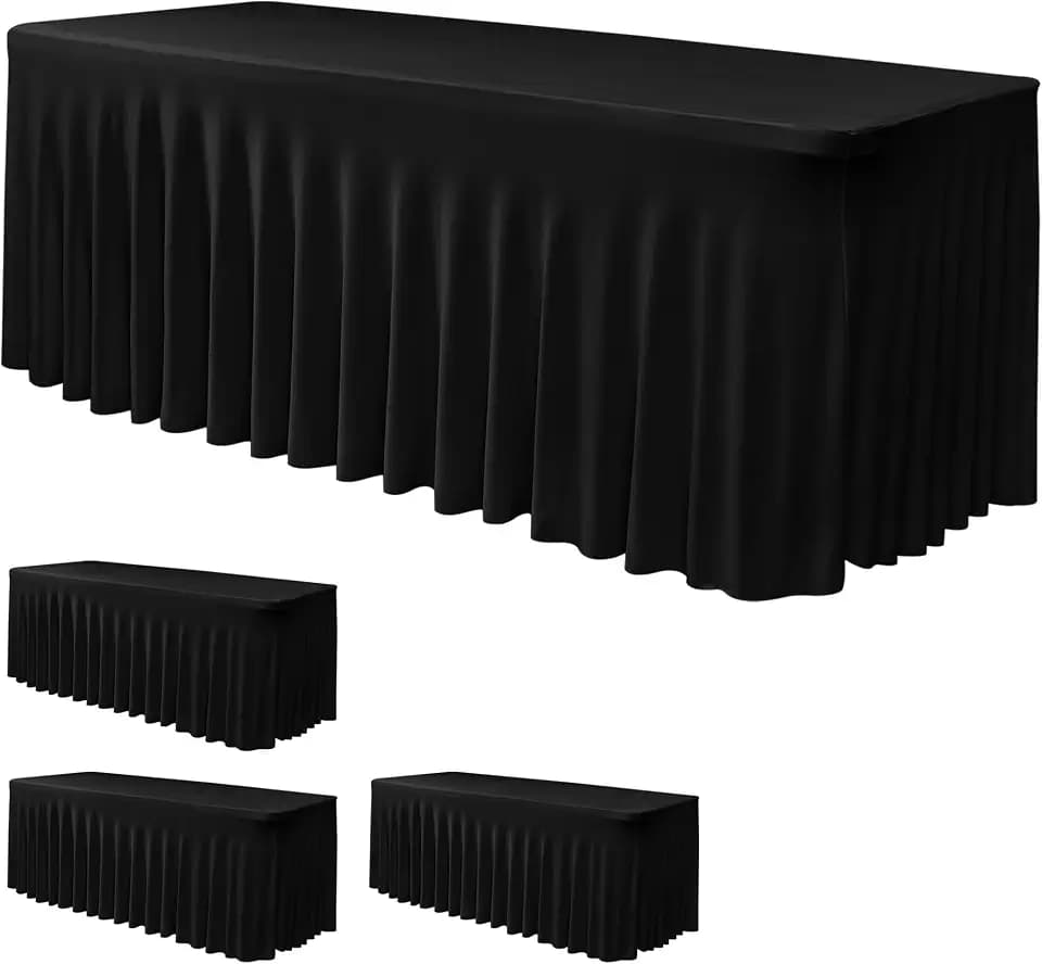 Black Spandex Table Skirt for 6 Foot Rectangle Tables 4 Pack 72x30 In