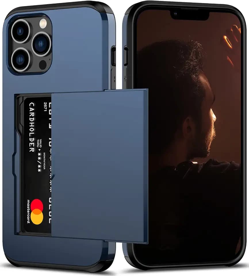 Nvollnoe for iPhone 13 Pro Max Case with Card Holder Blue