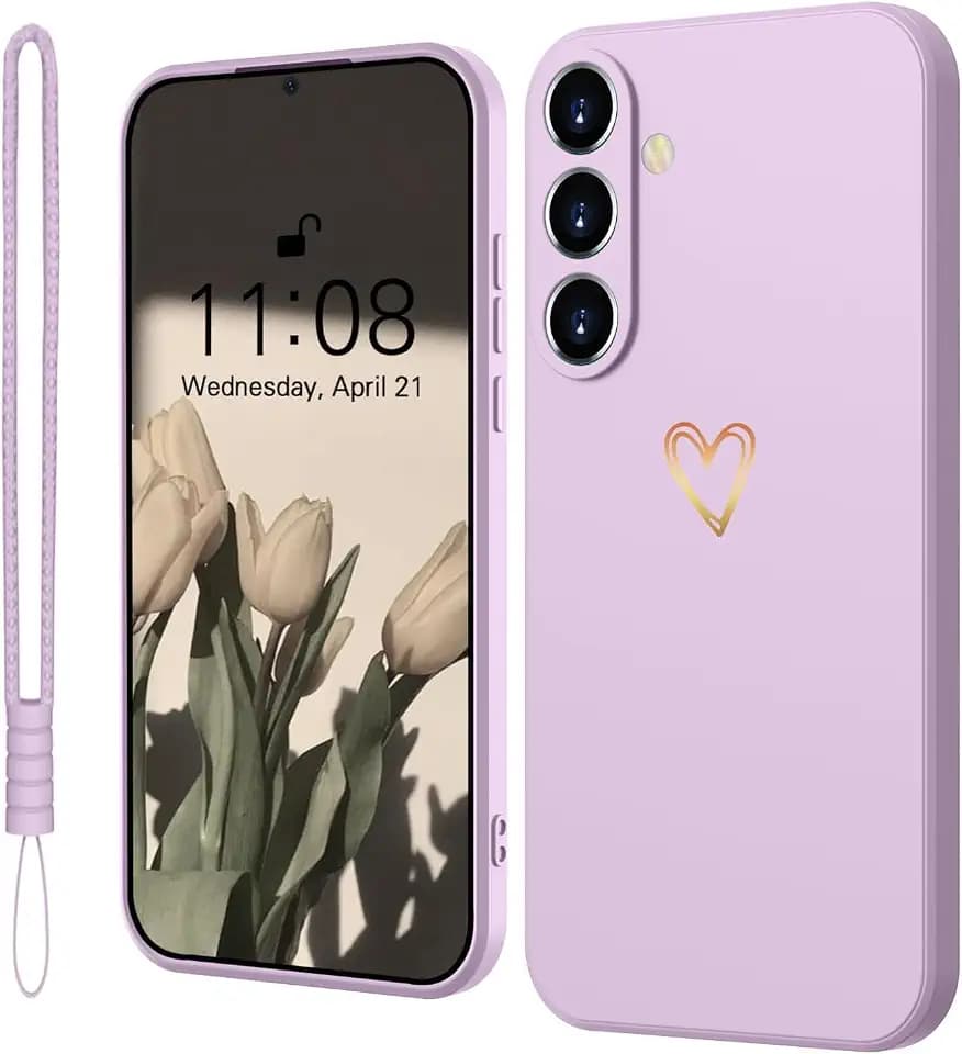 Mitetabo Hülle für Samsung Galaxy A56 5G Silikon Gold Liebesherz Lila