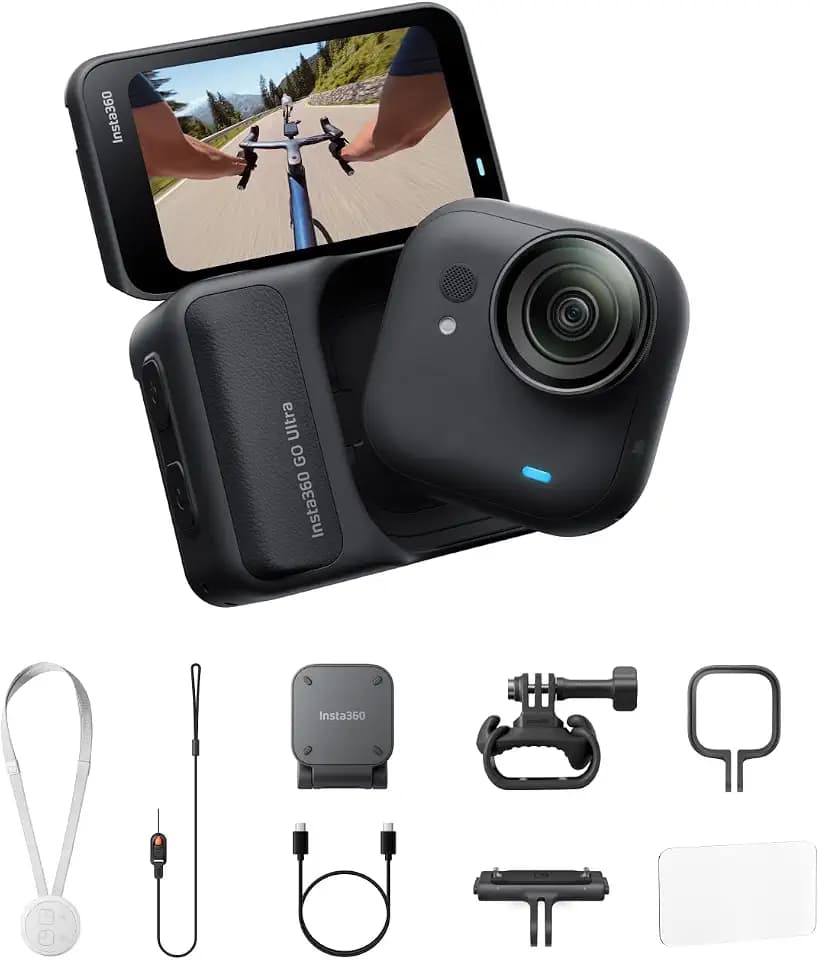 Insta360 GO Ultra Fahrrad-Bundle Nachtschwarz - freihändige 4K Mini-Cam, leicht & mobil, top bei wenig Licht, überall anbringbar, FlowState-Stabilisierung, 200 Min Akku, 10 m wasserdicht