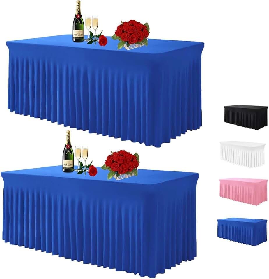 Albassa Blue Spandex Tablecloth for 6FT Rectangle Table, Table Skirt,2 Pack