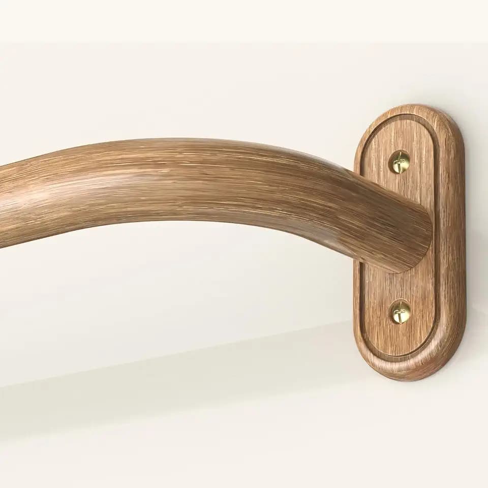 Wrap Around Curtain Rods Wood, Blackout Heavy Duty Curtain Pole for Windows 66 to 120 Inch, 1" Decorative Room Darkening Curved Boho Drapery Rod (Wood/Unique Design/All Metal)