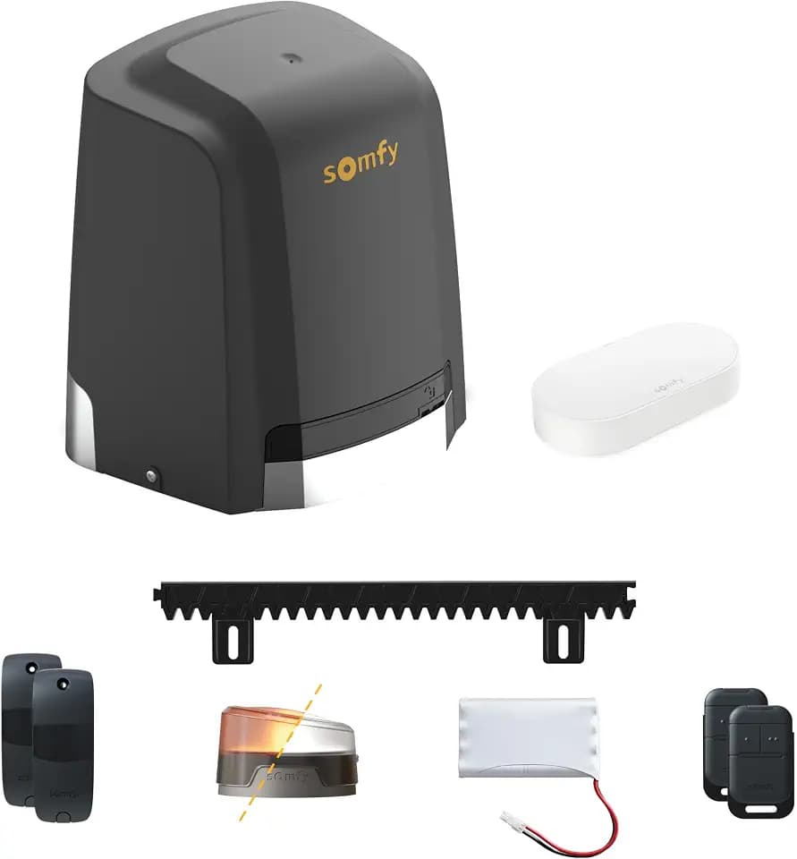 Somfy 1246286 – Schiebetor-Antrieb Slidymoove 600 + Connectivity Kit, mit 2 Keypop-Fernbedienungen, 4m Zahnstange, 1 Notstrombatterie, 1 Warnleuchte, Lichtschranke, Torlänge max.8m, Gewicht max.600kg