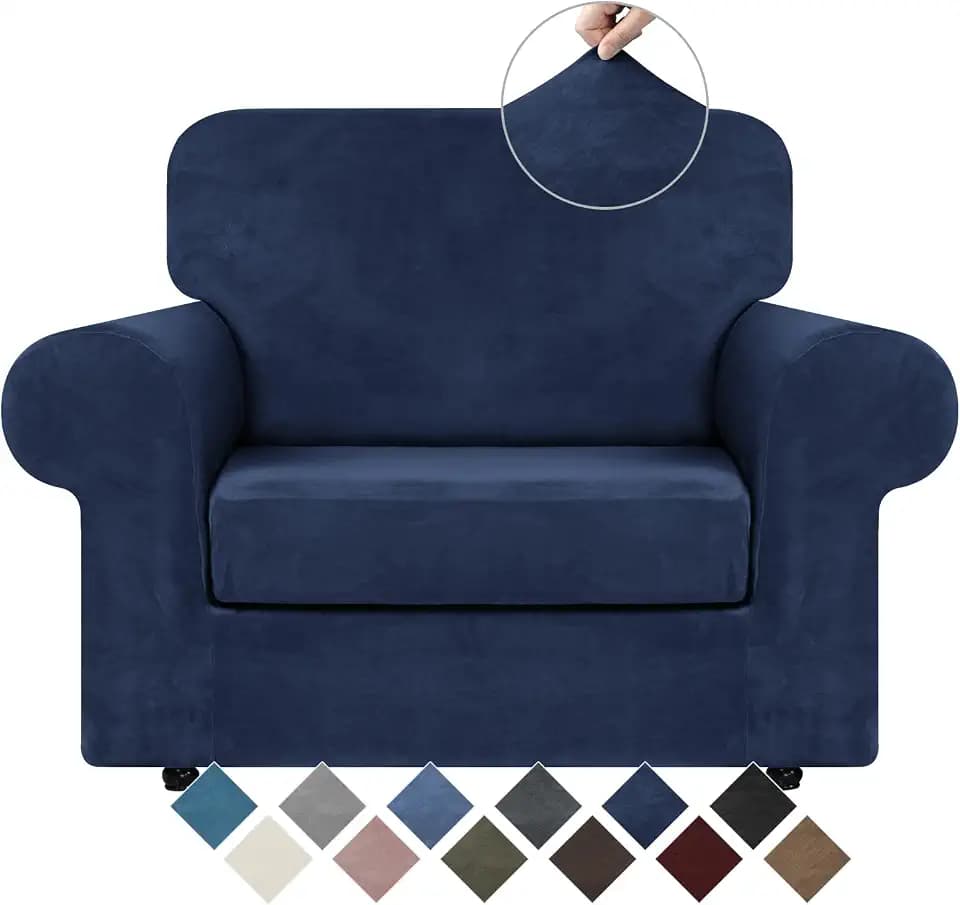 WEERRW Velvet Stretch 2 Pieces Chair Sofa Slipcovers Washable, Navy Blue