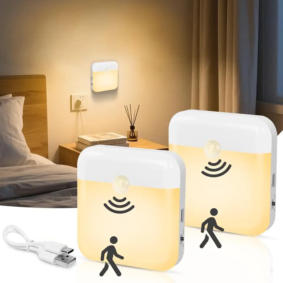 2 Pack Motion Sensor Night Light Rechargeable Battery Night Lights