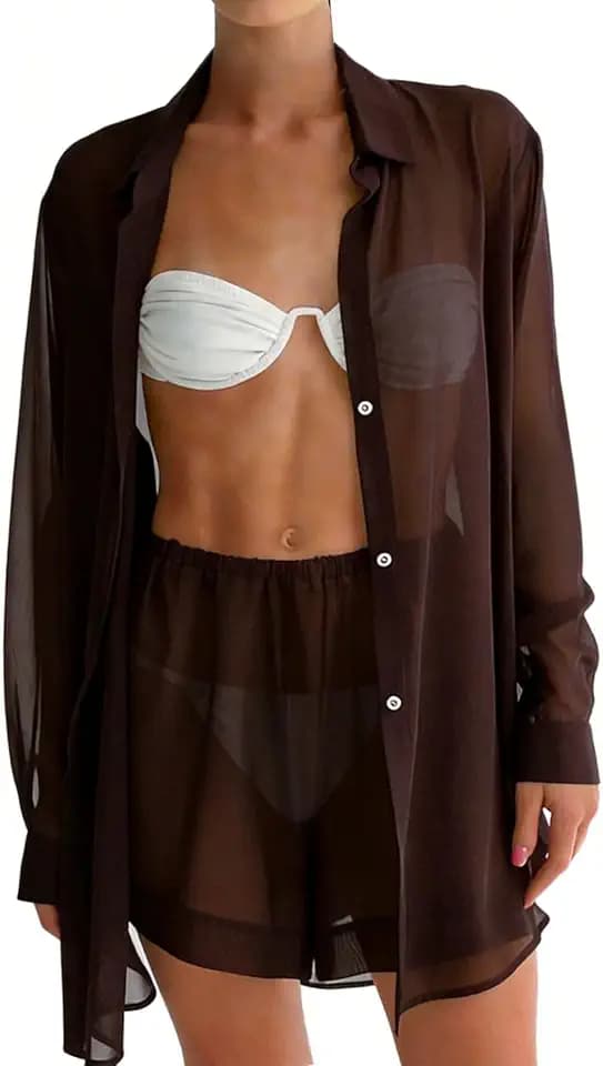 Gihuo Sheer Cover Up Set for Women Sexy 2 Piece Swimsuit Set