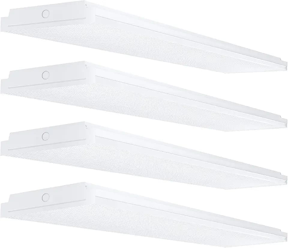 AntLux 72W LED Office Lights Ceiling 4FT LED Wraparound Light, 8600 Lumens, 5000K Daylight White, 4 Foot Flush Mount Wrap Shop Light Fixtures for Garage Workshop, Fluorescent Light Replacement, 4 Pack