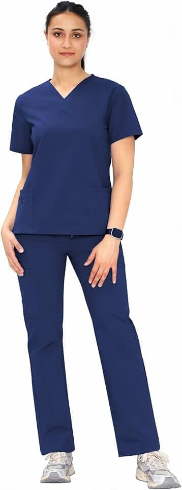 Scrubs for Women, V-Neck Top & Straight Leg Pants, 10 Pockets