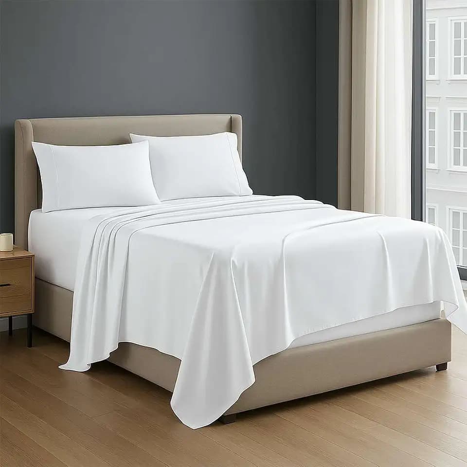 NON Sticky cotton Premium 4 Piece Egyptian Cotton Fitted Queen Sheet Set, Hotel Quality Soft Breathable Bedding Sheets, 18" Deep Pocket, 60" X 80", White Solid