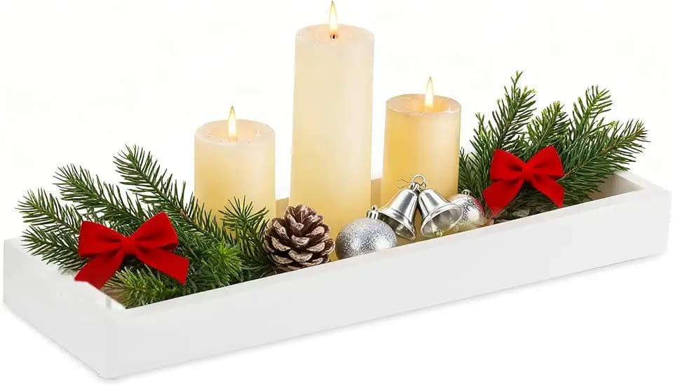 Hanobe Long Narrow Tray for Table Centerpiece 16" White Candle Holder Decor
