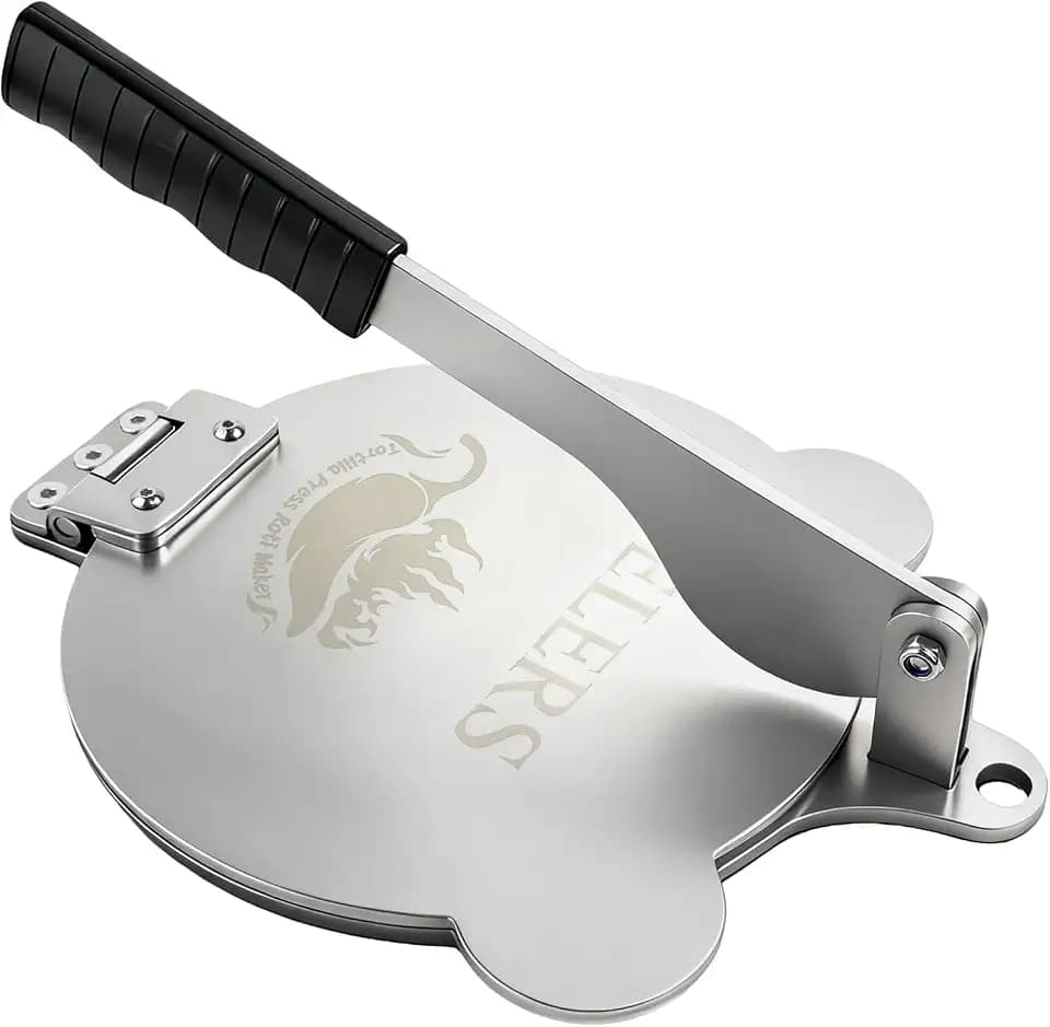 Tortilla Press Stainless Steel,SELERS,Heavy Duty, Adjustable To Press Different Thickness Of Crust, Removable, For Flour Tortilla, Roti, Flatbreads, Taco, Pie, Silver (10.5 inch)