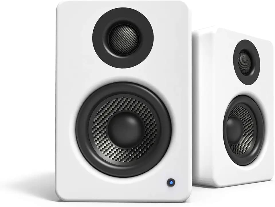 Kanto YU2 Desktop-Lautsprecher mit Stromversorgung | 7,6 cm Composite-Treiber | 1,9 cm Seidenkuppelhochtöner | Class-D-Verstärker | 100 W | integrierter USB-DAC | Subwoofer-Ausgang | Mattweiß |