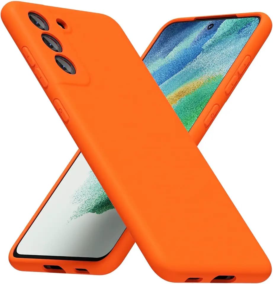 LoeoeL for Samsung Galaxy S21 FE Phone Case Silicone, Fluorescent Neon Orange Bright Color Matte TPU, Minimalist Ultra Thin Slim Soft Rubber Gel Girly Cute Case for Women Men, Camera Cover Protection