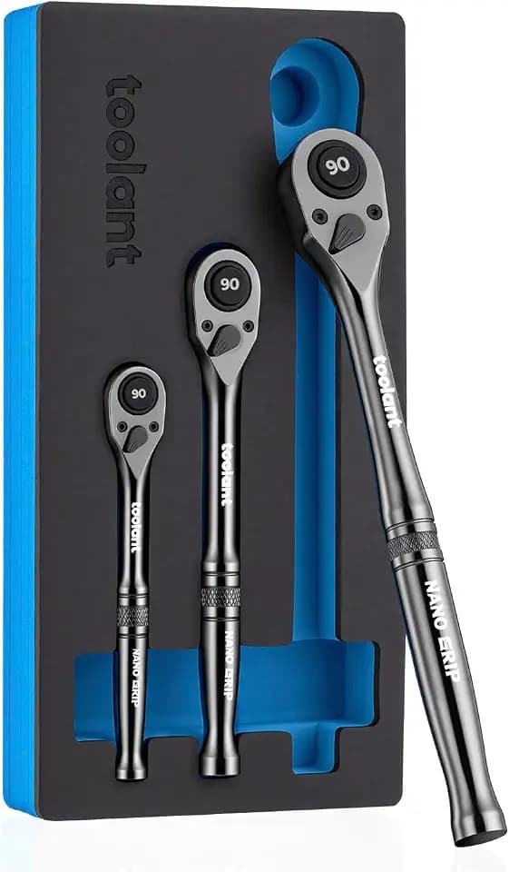 toolant 3PCS Ratchet Wrenches Set 90-Tooth 1/4" 3/8" 1/2" Drive