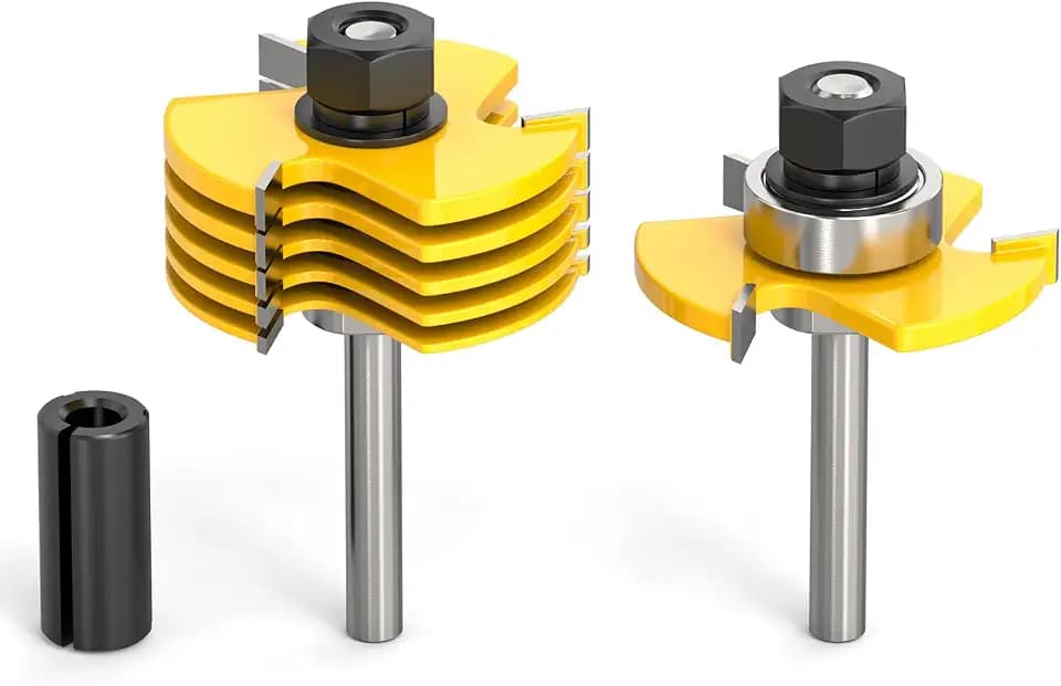 MEANLIN 1/4" Shank Slot Cutter Router Bit Set with Router Collett, 6 Size Cutting Thick: 5/64", 3/32", 1/8", 5/32", 3/16", 1/4"
