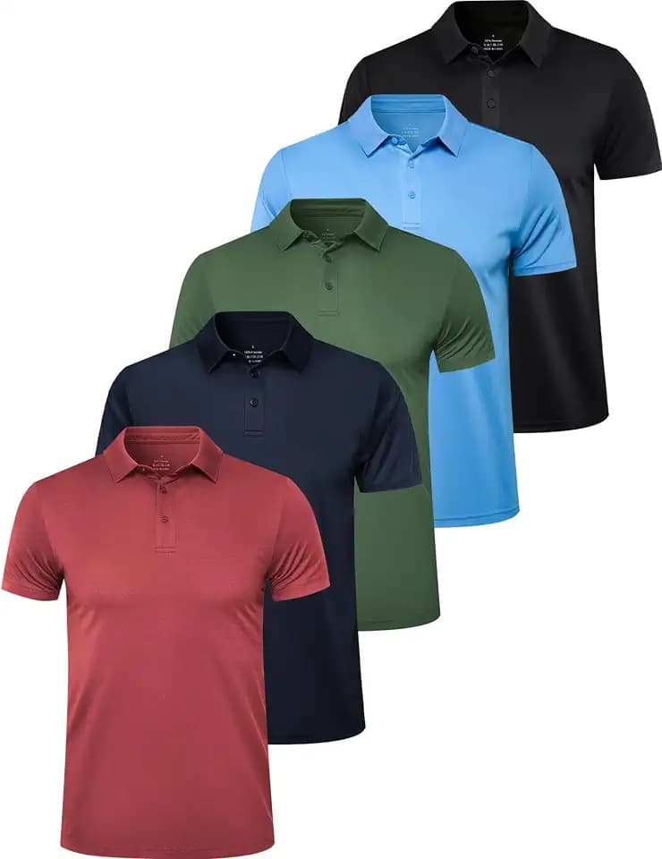 OYGSieg 5 Pack Polo Shirts for Men Short Sleeve Collared Golf Polos