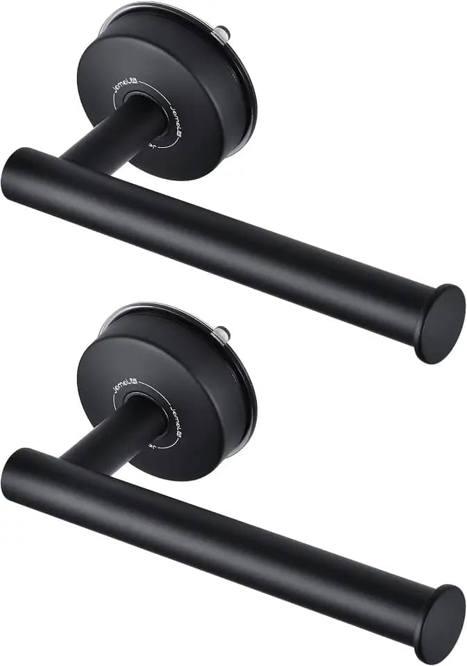 JOMOLA Suction Cup Toilet Paper Holder Bathroom Tissue Paper Stainless Steel Holder Toilet Paper Roll Dispenser Matte Black,2 PCS