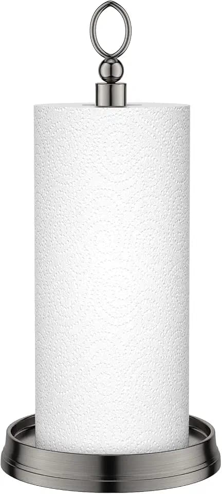 KASUNTO Paper Towel Holder Countertop Standing Paper Roll Holder, Paper Towel Holder for Kitchen Countertops, Bars & Dining Tables,Fits Standard & Jumbo Rolls, Brushed Nickel