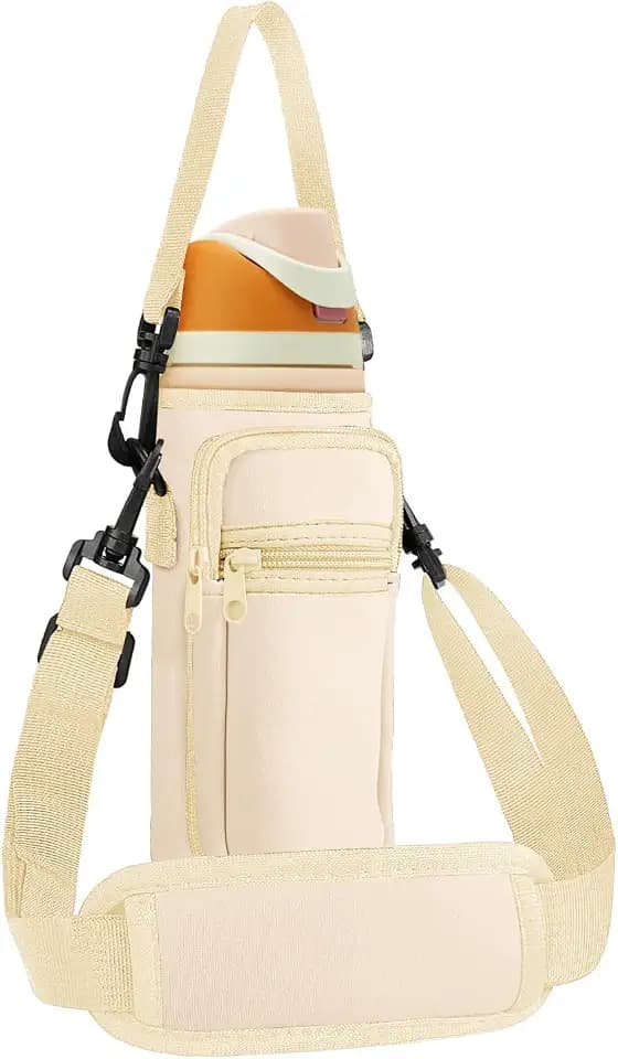 Neoprene Water Bottle Holder Bag with Cell Phone Pocket Compatible with Owala FreeSip 24 oz,Water Bottle Carrying Bag ,with Adjustable Shoulder Strap,for 24oz Stainless Steel Water Bottle