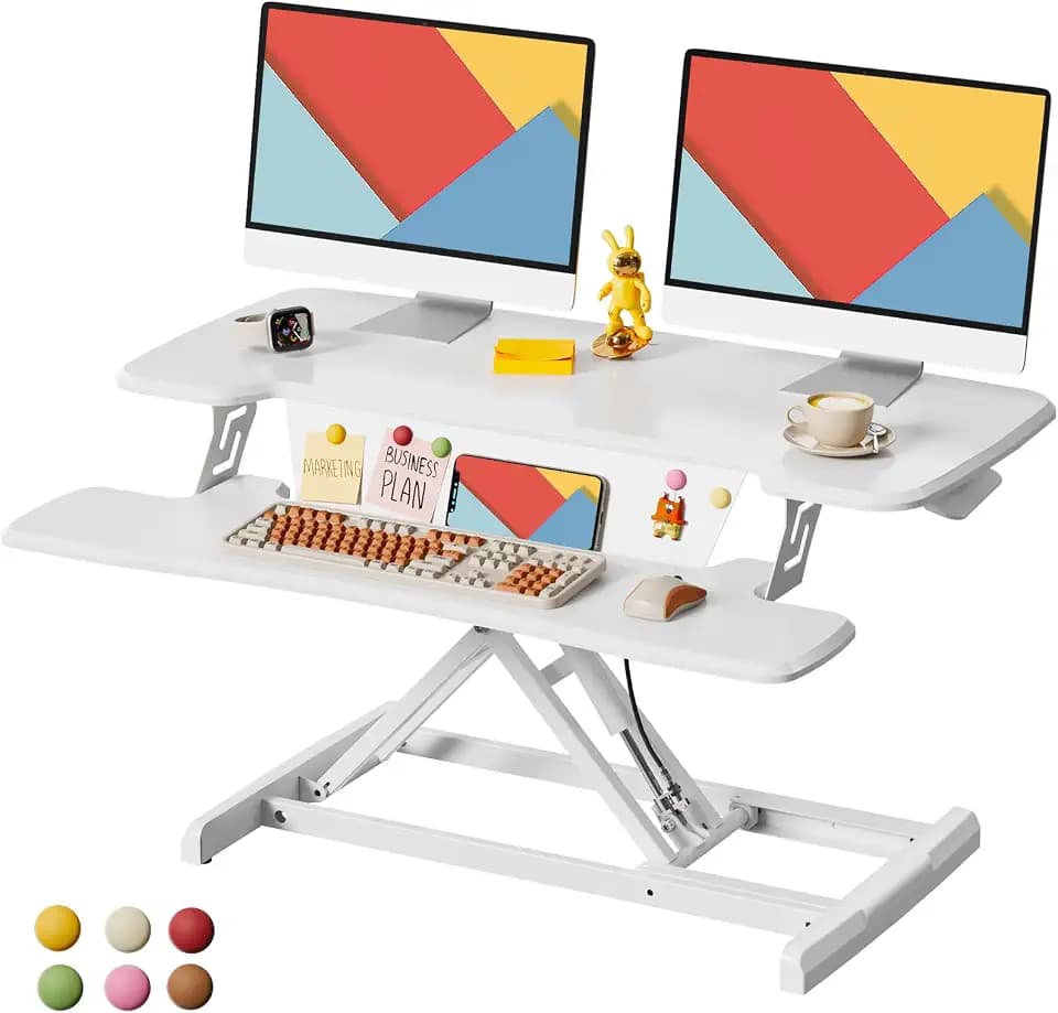 JOY worker Standing Desk Converter, 35" Height Adjustable Desk Riser, White