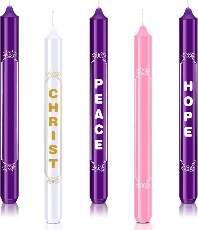 Tondiamo 5 Pcs Advent Candles with Words, Purple White Pink Taper Candles