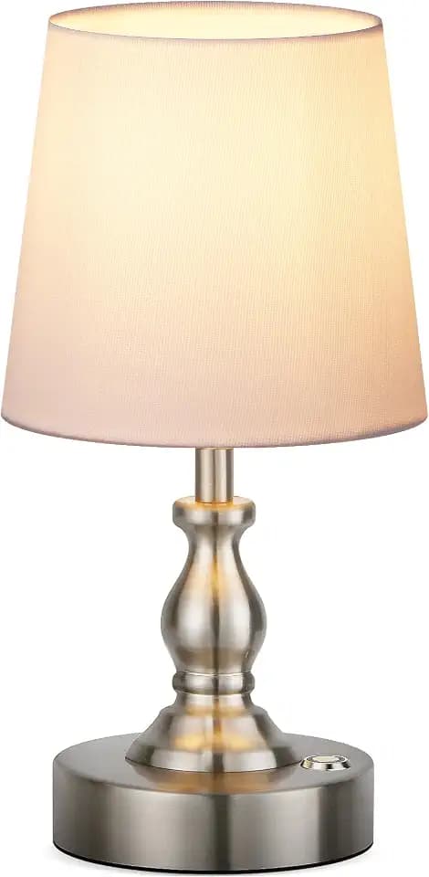 PARTPHONER Mini Cordless LED Table Lamp, 5200mAh Rechargeable Battery Operated Lamp, 3-Level Brightness, Touch Dimmable Desk Lamp, Bedside Night Light for Patio Camping Restaurant Home, Brushed Nickel