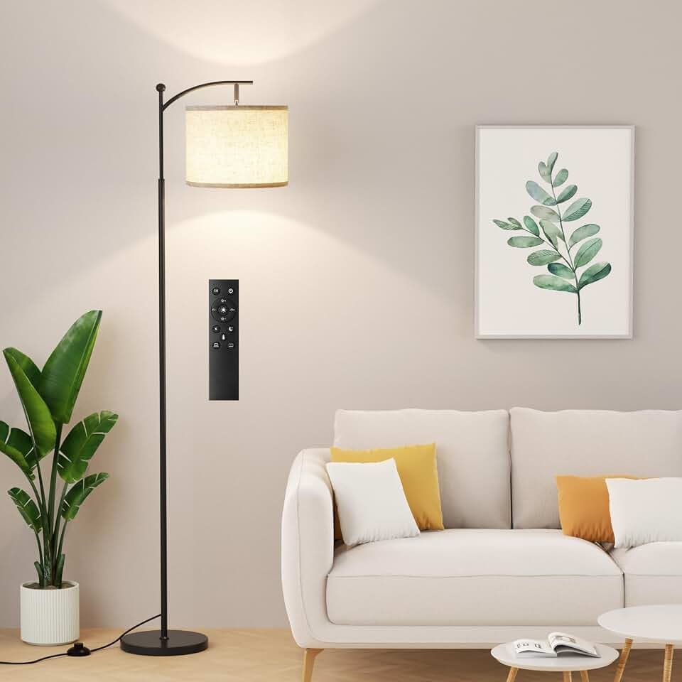 Ambimall 60" Floor Lamp with Remote and Stepless Dimmable Bulb, Black Pole
