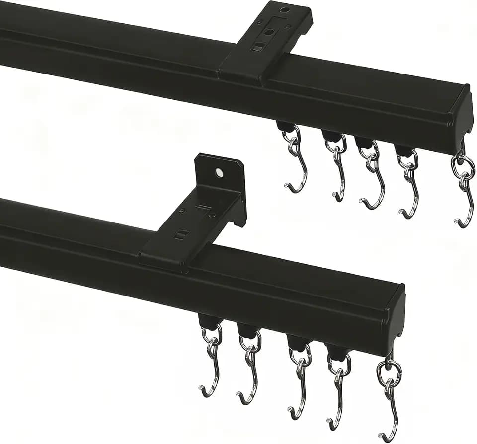 ChadMade Aluminum Ceiling Curtain Track Set with Hooks, 9ft - 12ft Adjustable Length Ceiling/Wall Mount Curtain Rail System For Grommet/Pleated Drape, RV Ceiling Track, Black