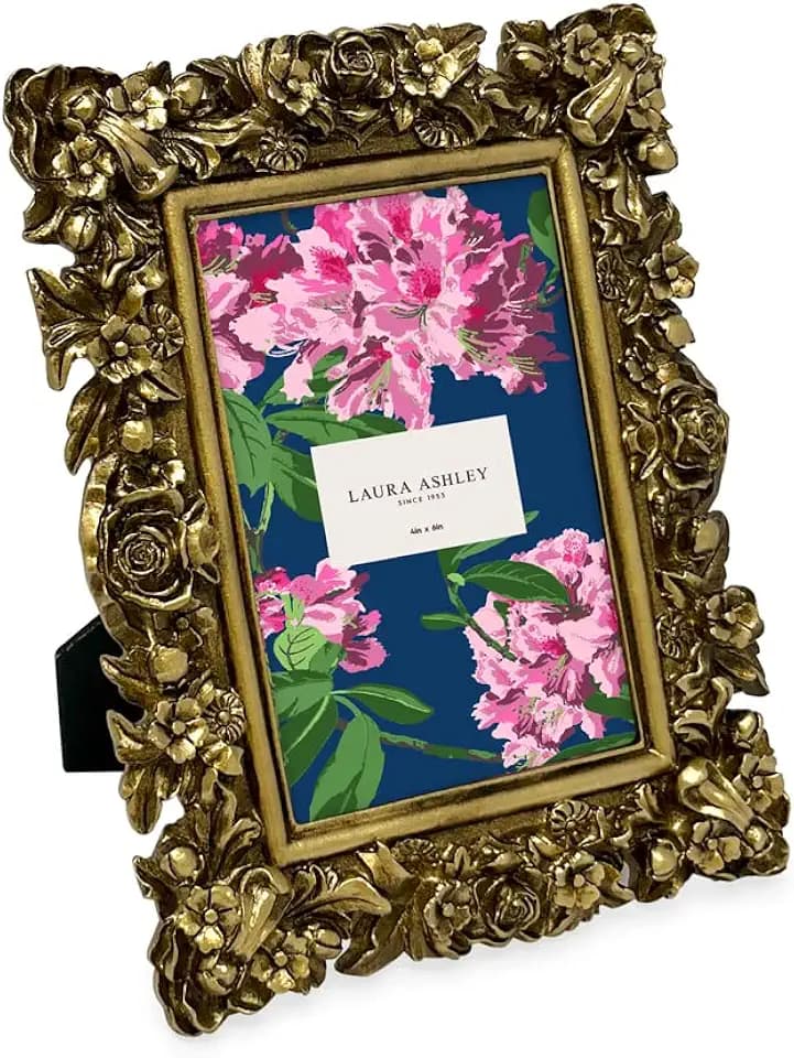 Laura Ashley 4x6 Gold Floral Textured Hand-Crafted Picture Frame w/Easel