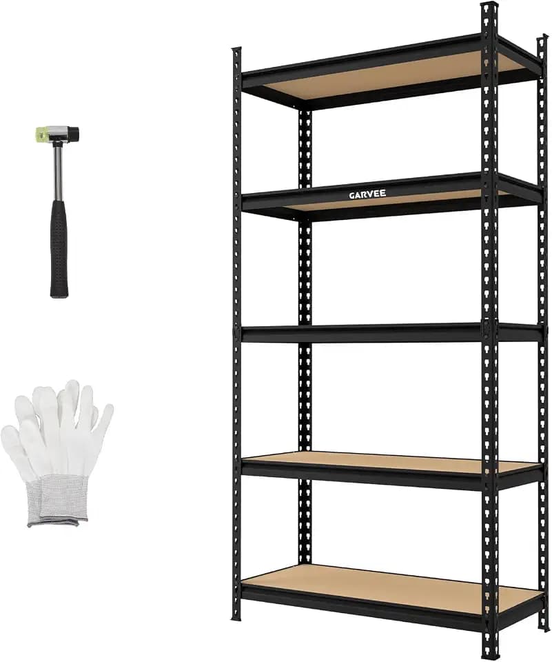 Garvee 5-Tier Garage Shelving Unit 2204 LBS Heavy Duty Storage Shelves, Adjustable Metal Shelving with Solid MDF Boards, Storage Rack for Basement Kitchen Pantry Laundry Warehouse, 72"H x 36"W x 16"D